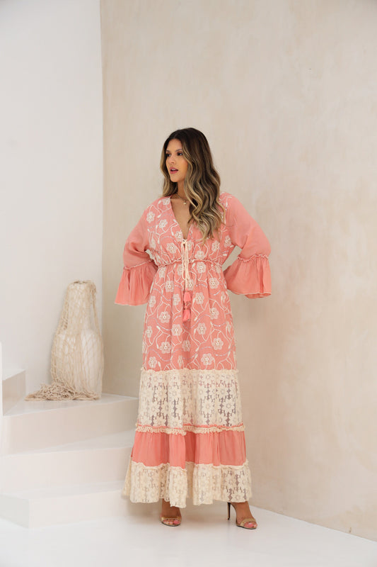 Vestido largo feminino con bordado | Talla única | Paquete de 6 | Colores Surtidos #5052