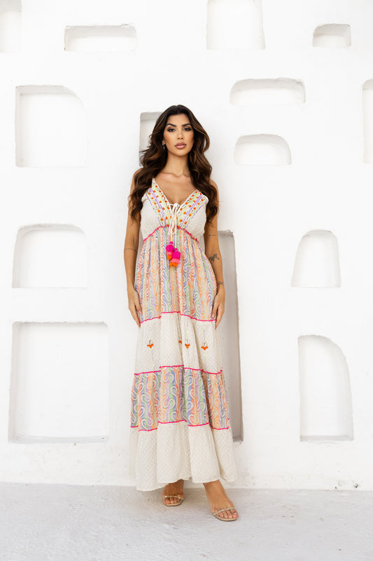 Vestido largo feminino con bordado | Talla única | Paquete de 6 | Colores surtidos #5071