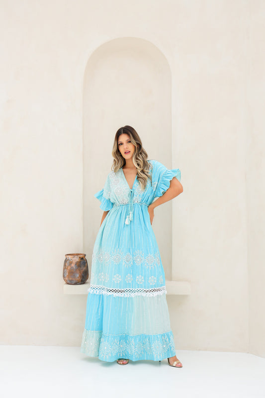 Vestido largo feminino con bordado | Talla única | Paquete de 6 | Colores surtidos #6008
