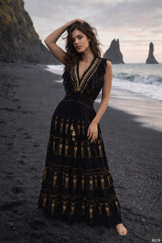 #9074 VESTIDO LARGO PIEZAS