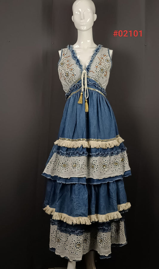 Vestido largo feminino con bordado, talla única paquete de 6 colores surtidos #02-101